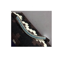 Bande de sourcils de luxe à 5 rangées de haute qualité pour chevaux en cuir véritable avec cristaux de perles turquoise blanches Produit authentique
