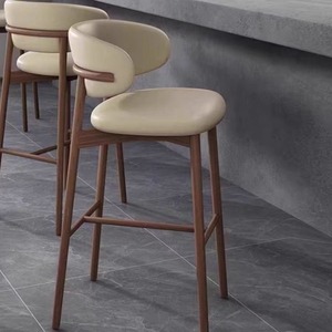 Modern Nordic Solid Pine Wood Bar Chair Small <strong>Dining</strong> High Chair with Backrest for Household Hotel or Restaurant Casual Style - Product Image 1