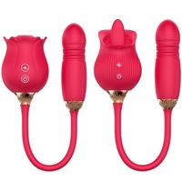 Vibromasseur en silicone en forme de rose avec extension de langue pour stimulation clitoridienne et fonction de succion