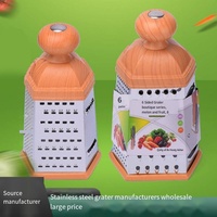 Râpe à légumes manuelle à 6 faces en acier inoxydable avec manche imitation bois, lavable au lave-vaisselle, écologique, vente en gros