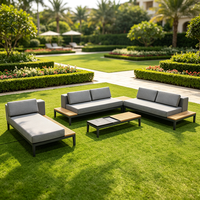 Ensemble de canapés modulaires d'extérieur modernes avec structure en aluminium et lattes en teck naturel, canapé sectionnel de patio avec table basse pour hôtel, jardin, villa