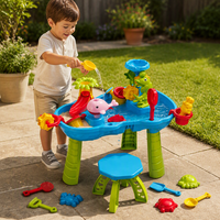 Table de jeu de plage pour enfants, ensemble de jeu éducatif d'extérieur avec tabouret et jouets en plastique pour les enfants de 5 à 7 ans