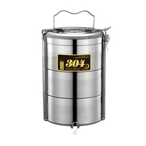 304 Stainless Steel Double Layer Insulated Bento <b>Box</b> With <b>Plastic</b> Lid Cylinder Shape <b>Lunch</b> <b>Box</b> Multi Purpose Food Container - Product Image 4