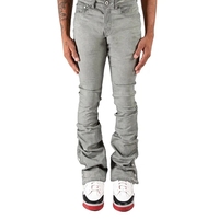 ZY logo personnalisé impression 100% coton Denim Jean décontracté bouton pression hommes Flare empilé Jeans gris Jean pantalon mode Denim pantalon hommes