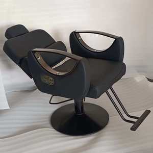 Contemporary Reclining Barber Chair Faux Leather <b>Adjustable</b> <b>Footrest</b> Hydraulic Pump Round Base Salon Furniture - Product Image 1