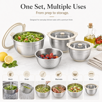 Bol de cuisine multifonction en acier inoxydable avec passoire, ensemble de bols à salade en acier inoxydable de différentes tailles