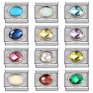 Trendy Multi Color Oval Faceted <b>Crystal</b> Birthstone Italian Charm Links Stainless Steel DIY Modular Charms <b>Bracelet</b> Jewelry Gift - Product Image 1