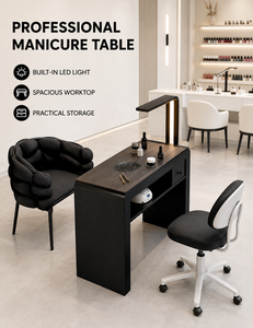 Table de manucure professionnelle moderne multifonctionnelle avec éclairage LED intégré, plateau spacieux et rangements, idéale pour salon de beauté - Product Image 1