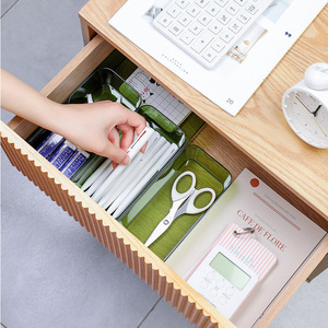 Office Organizer Transparent Plastic <b>Storage</b> Box Rectangle <b>Stackable</b> <b>Drawer</b> Style For Stationery And Books Desktop <b>Storage</b> - Product Image 2