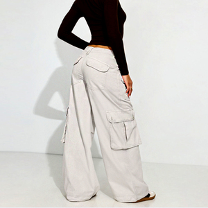 Taglie forti abbigliamento da donna personalizzato in poliestere Casual <span class=keywords><strong>Beige</strong></span> oversize larghi larghi donna pantaloni <span class=keywords><strong>Cargo</strong></span> taglie grandi - Product Image 2
