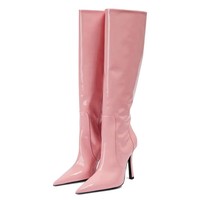Bottes pour femmes rouges à talon aiguille, hauteur genou, été/hiver, tige en PU, talon super haut 8 cm+, semelle en caoutchouc antidérapante, à enfiler, respirantes