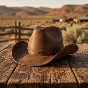 หมวกคาวบอยหนังแท้คุณภาพสูงสั่งทำได้ แฟชั่นสำหรับผู้ใหญ่ทุกเพศ ใช้ได้ทุกฤดู เหมาะสำหรับชายหาด ปั่นจักรยาน ขี่ม้า และการเดินทาง - Product Image 1
