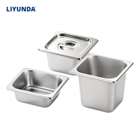 LIYUNDA Wadah Makanan Stainless Steel GN Pan 1/6 Ukuran Penuh Gastronorm dengan Tutup Poles untuk Menyimpan Saus, Bumbu, dan Sajian