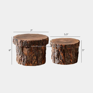 Ensemble de 2 contremarches en écorce de bois bougeoirs en métal lanternes bocaux à bougie pour la décoration de la maison décoration de table basse articles ménagers - Product Image 3