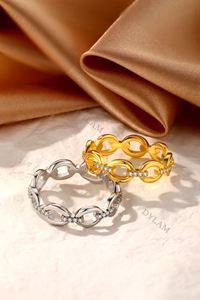 Dylam Trendy 925 Sterling Silver 18k Gold Plated Curb Chain <b>Finger</b> <b>Ring</b> Link Chain Opening <b>Rings</b> for Women - Product Image 6