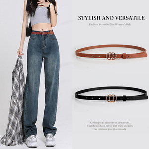 Cintura da Donna di Lusso con Doppio Anello Rotondo, Sottile in Morbida Pelle Bovina, Fibbia a Perno, Lunghezza Personalizzabile per Jeans e Abiti - Product Image 2