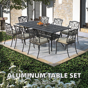 Ensemble de table et chaises de salle à manger en aluminium coulé pour l'extérieur, design traditionnel, une table et six chaises - Product Image 2