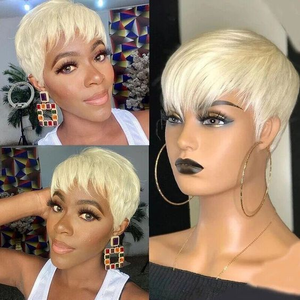 Taglio pixie corto riccio realizzato a macchina # Parrucche in Capelli Umani Vergini Brasiliani 1B, <span class=keywords><strong>Parrucca</strong></span> Pixie Cut Senza Colla in Capelli Umani Peruviani per Intrecci - Product Image 5