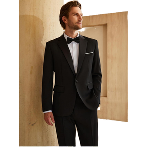 Blazer de mariage noir sur mesure, costume sur mesure, simple boutonnage, fermeture éclair, grande taille, respirant, en laine peignée pour homme WF763 - Product Image 1