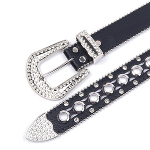 Cinturón de Cuero PU Personalizado con Hebilla de Diamantes de Imitación, Estilo Casual, Hebilla Plateada, Duradero, Moldeado en una Sola Pieza - Product Image 2