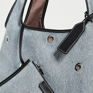 กระเป๋าผ้ายีนส์สำหรับผู้หญิงกระเป๋าโท้ทสำหรับฤดูร้อนฤดูใบไม้ร่วงแบบพกพาเปิดไหล่นักช้อปแบบห่วงสำหรับผู้หญิงแฟชั่นตลาด - Product Image 2