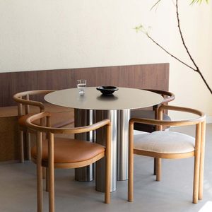 Italian-style Minimalist Stainless-steel <b>Dining</b> <b>Table</b> Designer-inspired Light-luxury Model Three-column Legs Exuding Upscale - Product Image 3