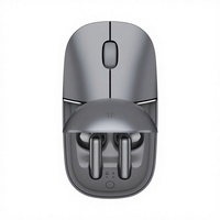 Ratón Inalámbrico Gris con Auriculares Integrados, Estuche de Carga, Auriculares Bluetooth Intrauditivos 2 en 1, Accesorio para Computadora de Escritorio