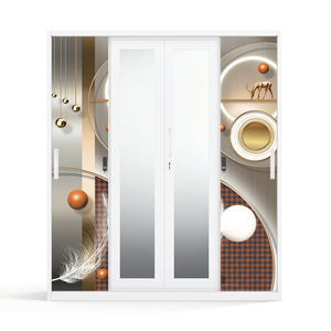 Armario Corredizo con Diseño Estampado, Armario de Acero de 4 Puertas, 1600 mm - Product Image 2