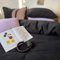 Parure de lit en coton lavé double gaze, couleur crème thé au lait, style Ins, douce et respirante, avec housse de couette, drap et taie d'oreiller