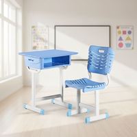 Ensemble pupitre et chaise individuels pour étudiant avec plateau en plastique, structure métallique et tiroir pour l'étude en classe