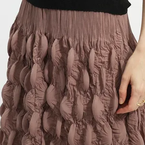 Women's Elegant A-Line Skirt Miyake Pleated Handmade Bubble Pleated Solid Color Elastic Fabric Skirts For Women Stylish