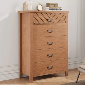 Armoire haute à 5 tiroirs avec portes géométriques en <span class=keywords><strong>patchwork</strong></span> sur le dessus, coffre de rangement vintage avec poignée en métal - Product Image 1