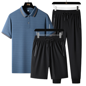 Logotipo personalizado 2025 verano hielo seda traje de tres piezas pantalones cortos de manga corta transpirable de secado rápido traje deportivo de ocio - Product Image 1