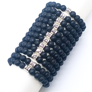 Vente chaude 8mm Bracelet en alliage de pierre de lave volcanique Bracelet de perles brillantes avec signe étoile et <span class=keywords><strong>horoscope</strong></span> <span class=keywords><strong>du</strong></span> zodiaque pour cadeau pour hommes et femmes - Product Image 1