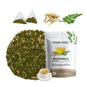 Feuilles de thé en vrac de marque privée feuille de Moringa racine d'Ashwagandha thé Moriga Ashwagandha