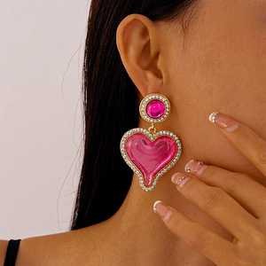Boucles d'oreilles pendantes en résine rose <span class=keywords><strong>vintage</strong></span>, boucles d'oreilles plaquées or avec strass pour filles - Product Image 4