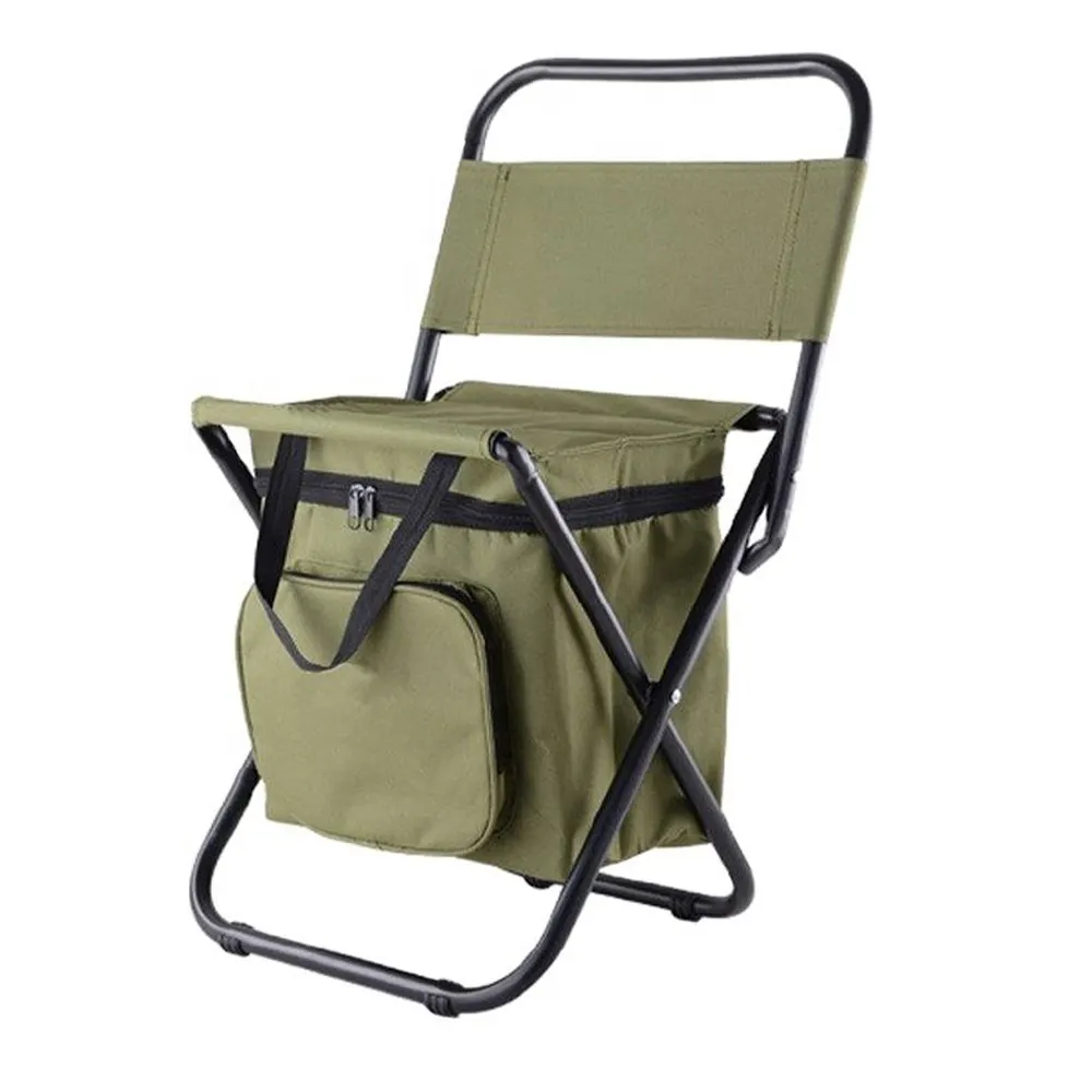 Portable Camping Stool Outdoor Folding Chairs Fishing Chair With Double Layer Oxford Fabric Cooler Bag