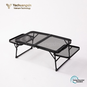Table de camping pliante en maille avec étagères latérales, support pour barbecue extérieur, utilisation avec un réchaud à charbon de bois - Product Image 4