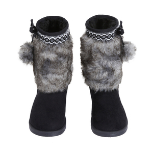Women Slip On Mid Calf Snow Boots Faux Fur Pom Pom Lace <b>Bow</b> Trim Plush Warm Lining Black Daily Outdoor Ladies Winter Footwear - Product Image 2