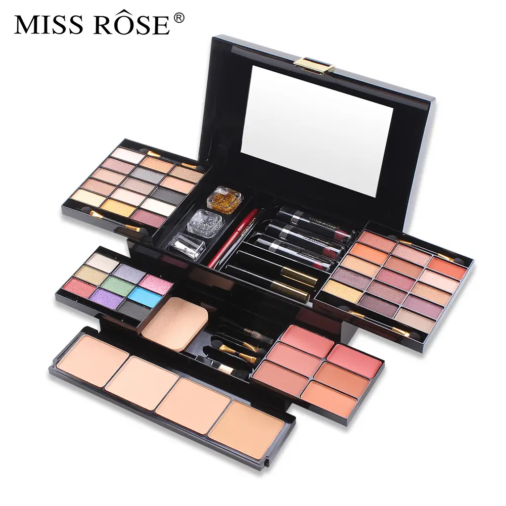 MISS ROSE 39 Warna Matte Kotak Eyeshadow Kosmetik Kuas Makeup Bubuk Ditekan OEM Multi-fungsi Palet Pemangkasan Sampel Gratis