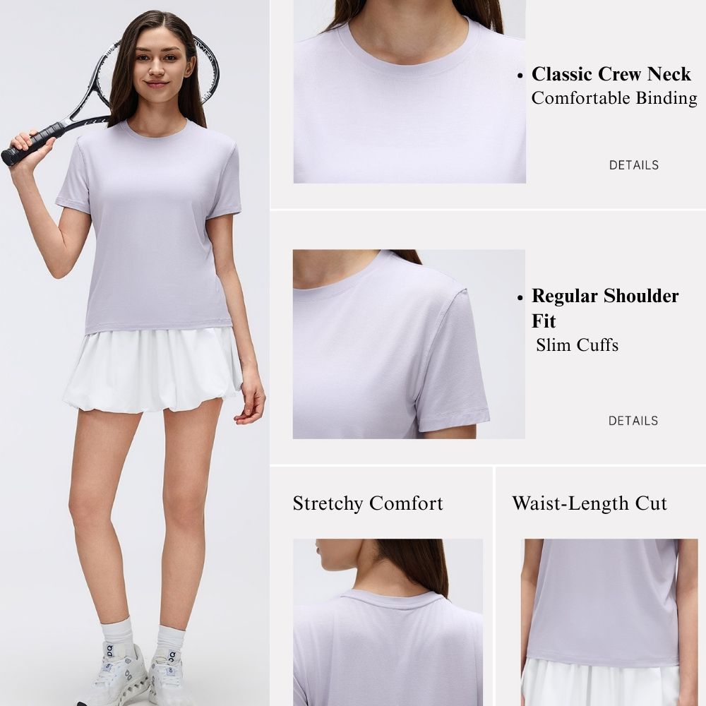 Pilates Yoga Short Sleeve Top Women Summer Casual Round Neck Quick Dry Running Gym T-Shirt Loose Fit Breathable Lightweight Tee