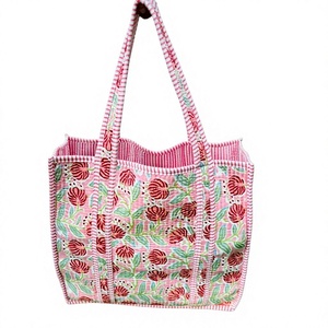 Sac fourre-tout 100 % coton pur à ouverture ouverte, doublure en coton, sac à main matelassé floral, sac fourre-tout fait main, écologique, imprimé au bloc, cadeaux - Product Image 1