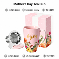 Style nordique personnalisé motif de fleurs peint à la main cadeau de fête des mères tasse de filtre à thé en céramique avec infuseur et couvercle