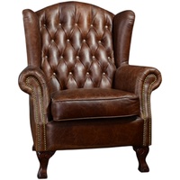 Fauteuil Chesterfield Vintage en Similicuir Marron à Dossier Haut, Style Tigre, Capitonnage, pour Salon ou Salle de Séjour
