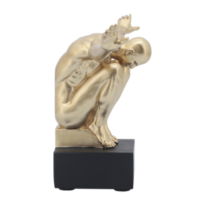 Fermalibri Decorativo a Forma di Scultura Umana, Finitura Dorata, Elemento Artistico per Libreria e Scrivania - Product Image 3