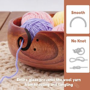 Indskill Wooden Yarn Bowl 8 x 3 Inch With Holes For <b>Knitting</b> And Crocheting <b>Storage</b> Organizer Round Brown Handmade - Product Image 5