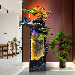 Fontaine d'eau moderne minimaliste en résine avec éclairage LED, décoration intérieure pour salon et entrée - Product Image 4