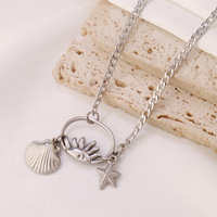 Collar de Acero Inoxidable con Múltiples Colgantes de la Serie Océano de JY Fashion para Mujer, Cadena Simple con Conchas, Estrellas de Mar y Sol para la Clavícula