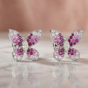 Butterfly <b>Stud</b> <b>Earrings</b> 925 <b>Silver</b> Marquise Diamond Pink Gemstone Women Luxury Everyday Wear - Product Image 4
