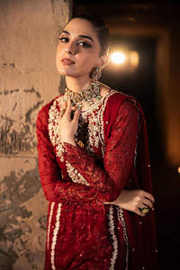 Costume formel 3 pièces rouge, lourdement brodé, avec dupatta de luxe - Product Image 5